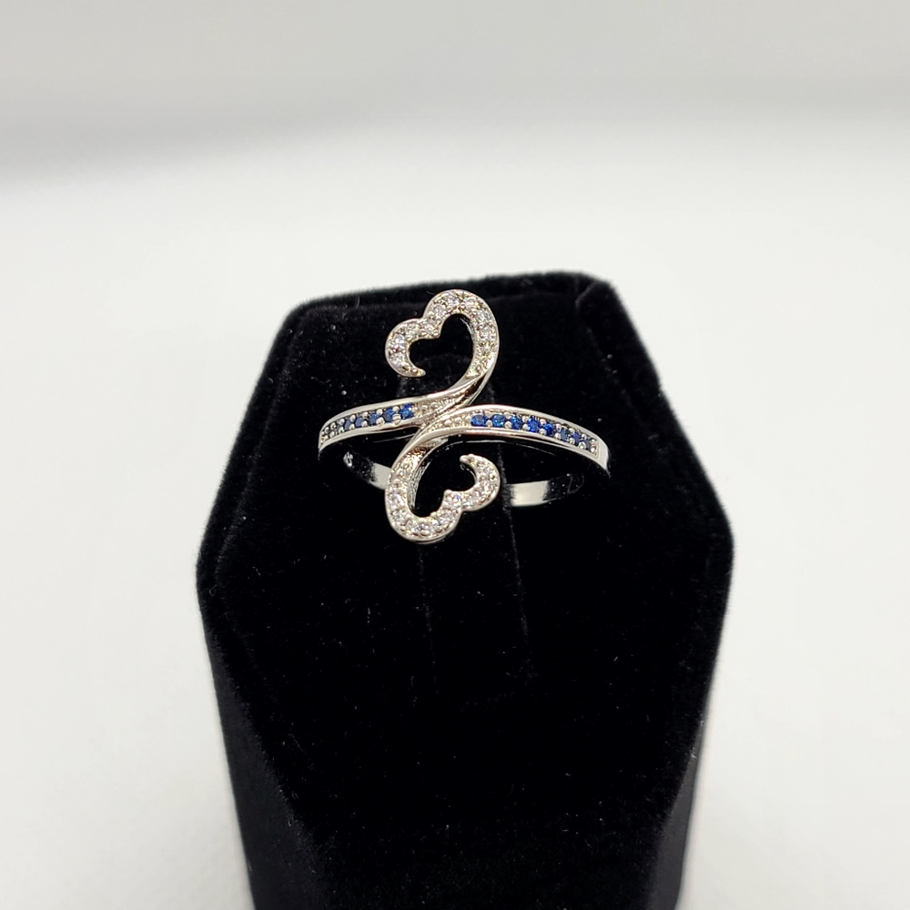 Blue and White Double Heatt Ring